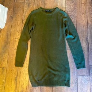 Knee-Length Army Green Sweater Dress